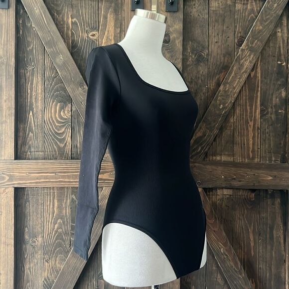 Bodysuits Sexy Ribbed Long Sleeve Square Neck One Piece Bodysuit - Picture 10 of 12